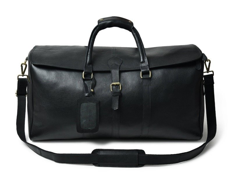 Luxury Personalized Black Leather Duffle-Men’s Travel & Weekend Bag2 Luxury Personalized Black Leather Duffle-Men’s Travel & Weekend Bag