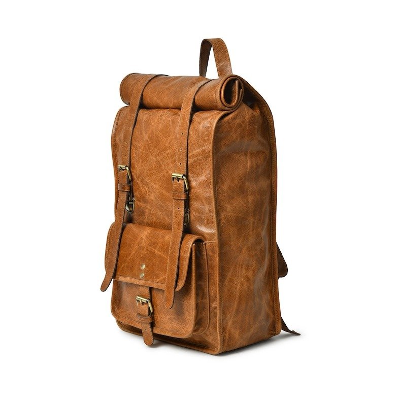 Men's Leather Rolltop Backpack – Versatile Laptop & Everyday Rucksack1 Men's Leather Rolltop Backpack – Versatile Laptop & Everyday Rucksack - Image 8