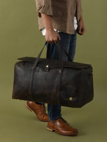 Personalized Full Grain Leather Duffle Bag-The Ultimate Weekender for Him