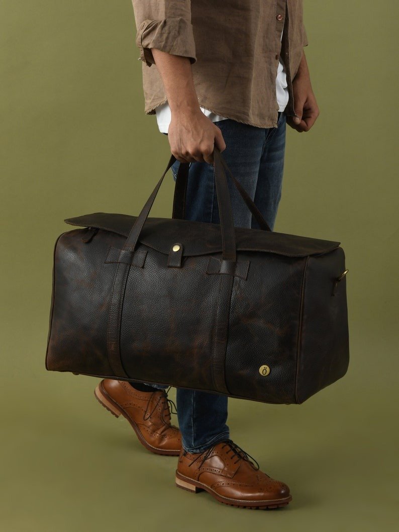 Personalized Full Grain Leather Duffle Bag-The Ultimate Weekender for Him Personalized Full Grain Leather Duffle Bag-The Ultimate Weekender for Him