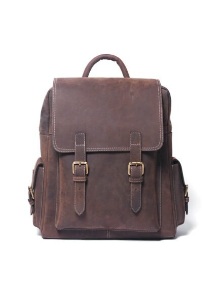 Full-grain leather Handmade rucksack Laptop compartment Adjustable straps Brass hardware