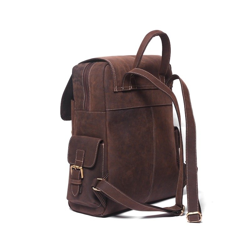 Personalized Leather Daily Backpack-Handmade Travel Rucksack for Men & Women2 Full-grain leather Handmade rucksack Laptop compartment Adjustable straps Brass hardware