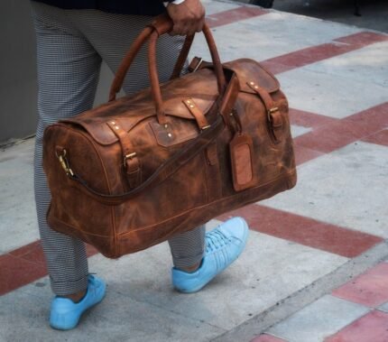 Personalized Leather Weekend Travel Bag | Full Grain Leather Duffle Bag for Men | Leather Overnight Bag | Carry-On Luggage | Christmas Gifts for Him