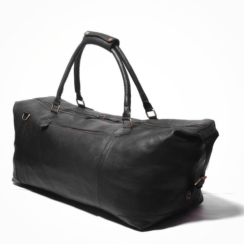 Personalized Men’s Travel Duffel Bag–Full Grain Black Leather Weekend Luggage Personalized Men’s Travel Duffel Bag–Full Grain Black Leather Weekend Luggage