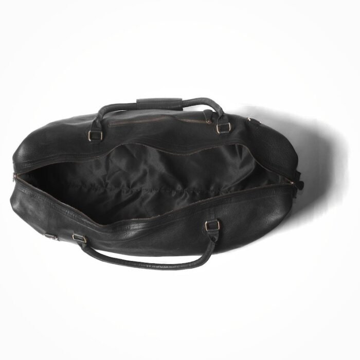 Personalized Men’s Travel Duffel Bag–Full Grain Black Leather Weekend Luggage