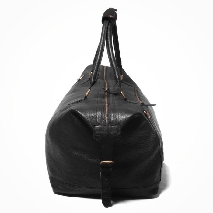 Personalized Men’s Travel Duffel Bag–Full Grain Black Leather Weekend Luggage - Image 4