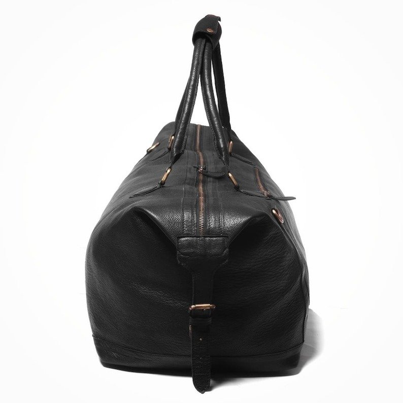 Personalized Men’s Travel Duffel Bag–Full Grain Black Leather Weekend Luggage3 Personalized Men’s Travel Duffel Bag–Full Grain Black Leather Weekend Luggage - Image 4