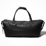 Personalized Men’s Travel Duffel Bag–Full Grain Black Leather Weekend Luggage