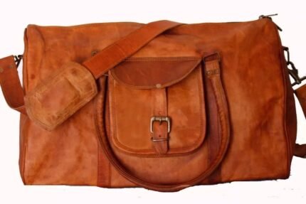 Premium Leather Overnight Bag – Vintage Weekender Duffel for Travel