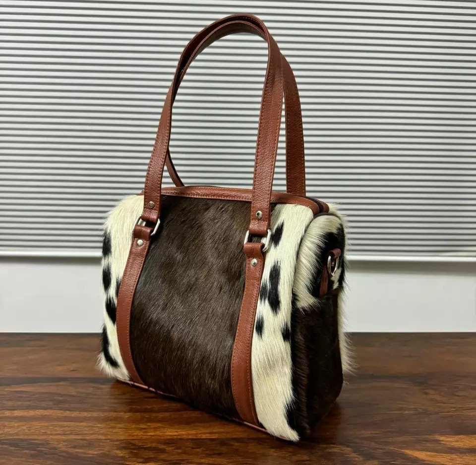 Set of 2 Natural Cowhide Bag Travel Bags-Leather Duffel & Gym Bag1 Set of 2 Natural Cowhide Bag Travel Bags-Leather Duffel & Gym Bag