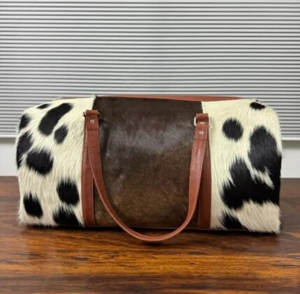 Set of 2 Natural Cowhide Bag Travel Bags-Leather Duffel & Gym Bag