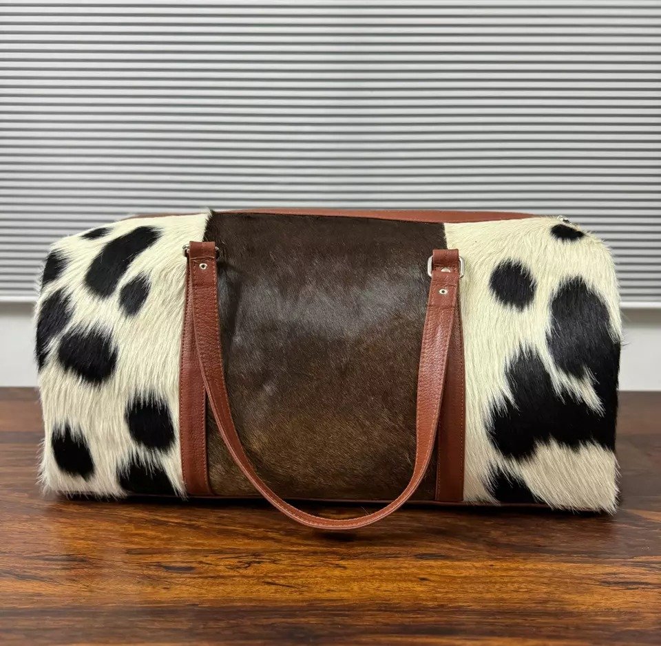 Set of 2 Natural Cowhide Bag Travel Bags-Leather Duffel & Gym Bag3 Set of 2 Natural Cowhide Bag Travel Bags-Leather Duffel & Gym Bag