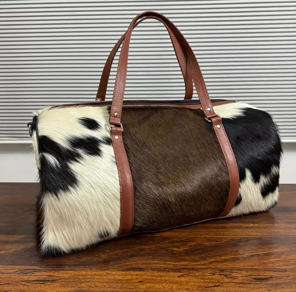 Set of 2 Natural Cowhide Bag Travel Bags-Leather Duffel & Gym Bag4 Set of 2 Natural Cowhide Bag Travel Bags-Leather Duffel & Gym Bag
