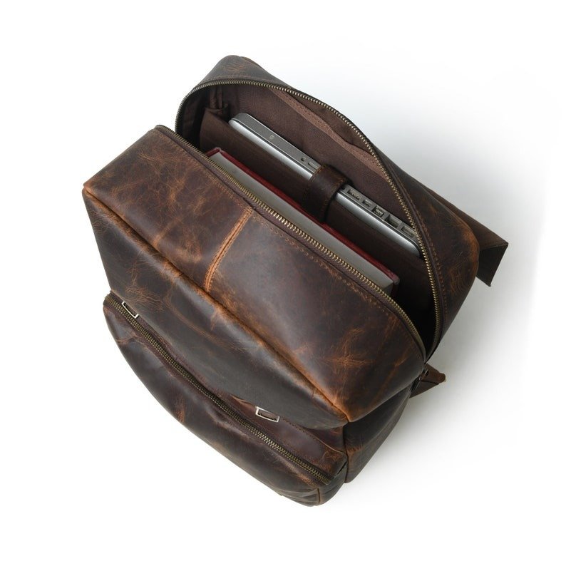Vintage Brown Leather Laptop Backpack-Customizable Gift for Sons & Men1 Vintage Brown Leather Laptop Backpack-Customizable Gift for Sons & Men
