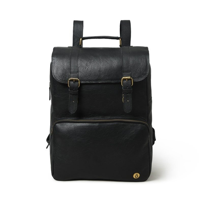 Vintage Leather Backpack-Classic Black Rucksack