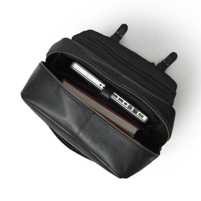 Vintage Leather Backpack-Classic Black Rucksack