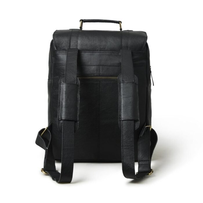 Vintage Leather Backpack-Classic Black Rucksack