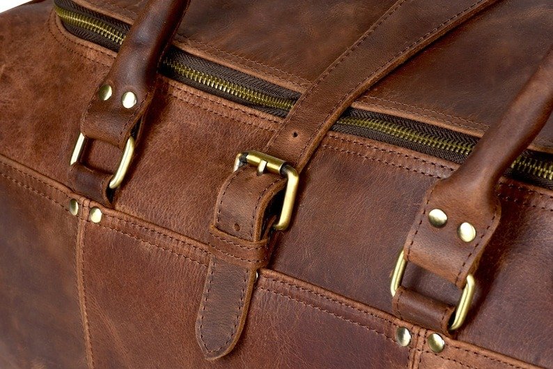 il_794xN.2010935130_432q Engraved Full-Grain Leather Duffle | Monogrammed Weekender & Travel Bag - Image 5