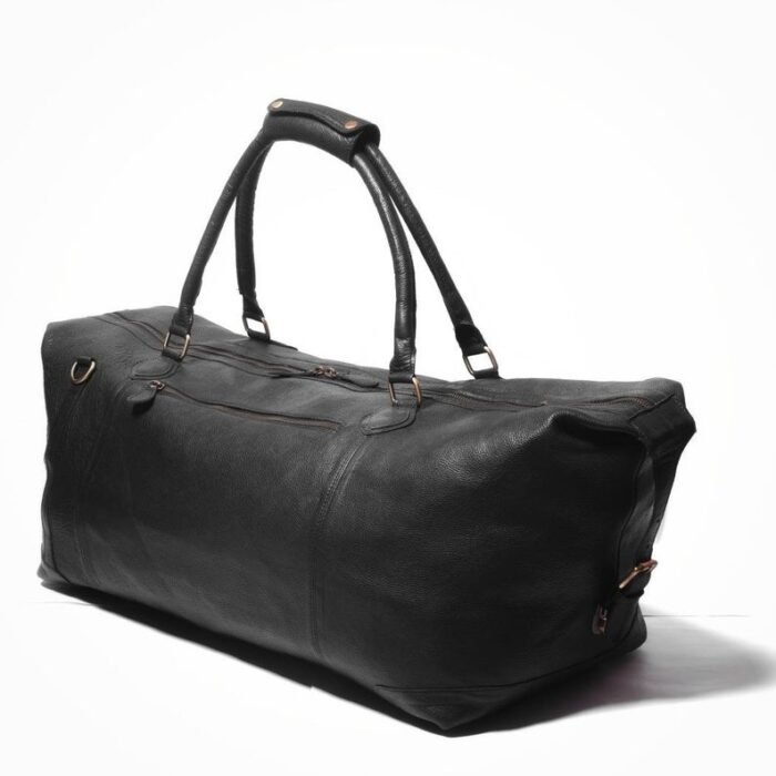 Black Leather Duffle Bag for Men - Personalized Overnight Holdall - Image 2