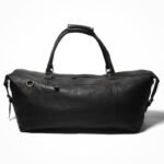 Black Leather Duffle Bag for Men - Personalized Overnight Holdall - Image 3