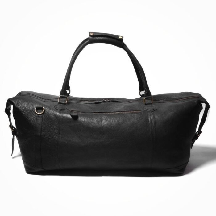 Black Leather Duffle Bag for Men - Personalized Overnight Holdall - Image 3