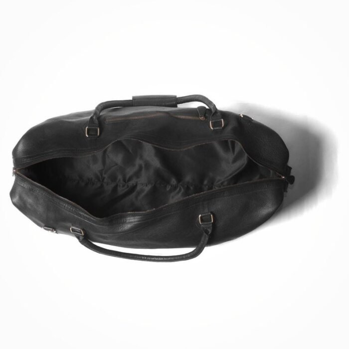 Black Leather Duffle Bag for Men - Personalized Overnight Holdall - Image 4
