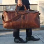 Engraved Leather Duffle Bag for Men - Personalized Leather Weekender Travel Bag