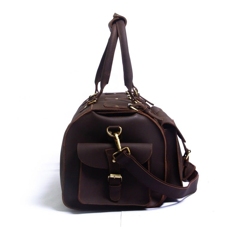 il_794xN.2363939340_3l56 Full Grain Leather Bag with Personalized Initials - Brown Duffle Bag for Men - Image 3