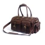 Full Grain Leather Bag with Personalized Initials - Brown Duffle Bag for Men - Image 2