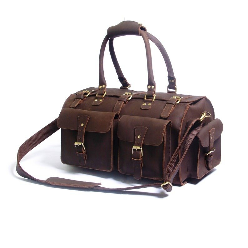 il_794xN.2363943920_ef5u Full Grain Leather Bag with Personalized Initials - Brown Duffle Bag for Men - Image 2