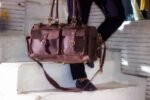 Full Grain Leather Bag with Personalized Initials - Brown Duffle Bag for Men