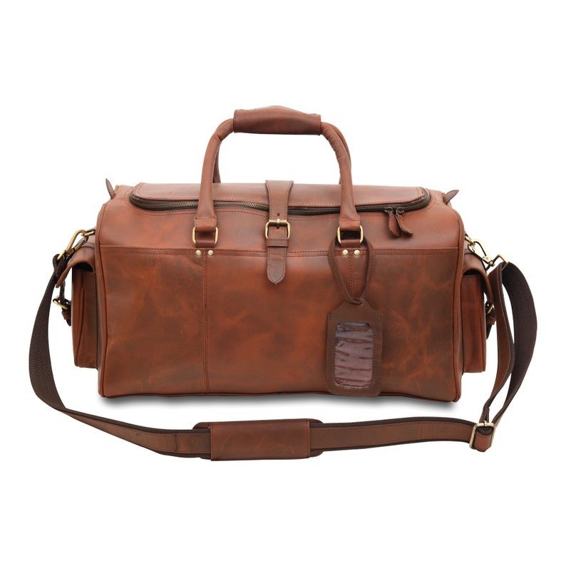 il_794xN.2593383977_1uyy Men's Brown Leather Duffle Bag - Handmade Leather Weekender Travel Bag - Image 2