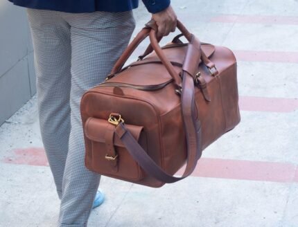 Men's Brown Leather Duffle Bag Handmade Leather Weekender Travel Bag