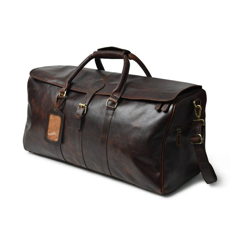 il_794xN.2912343795_3t88 Handmade Leather Travel Duffle Bag - Personalized Weekender Carry-On - Image 3