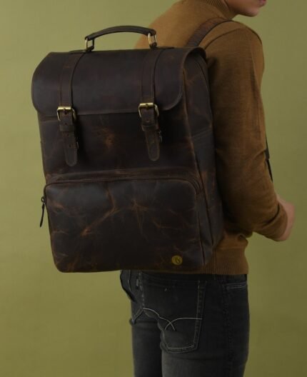 Vintage Leather Backpack - Personalized Distressed Brown Rucksack