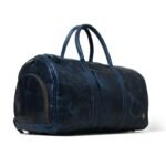 Blue Leather Duffel Bag with Shoe Compartment - Image 4
