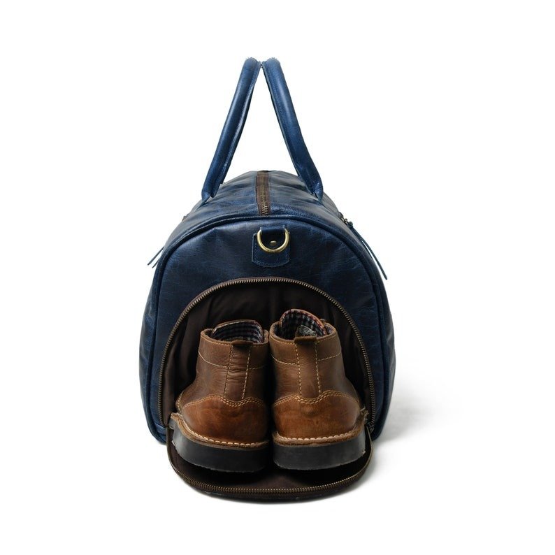 il_794xN.4687891450_jp0j Blue Leather Duffel Bag with Shoe Compartment - Image 5