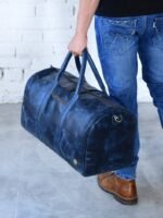 Blue Leather Duffel Bag with Shoe Compartment - Image 2