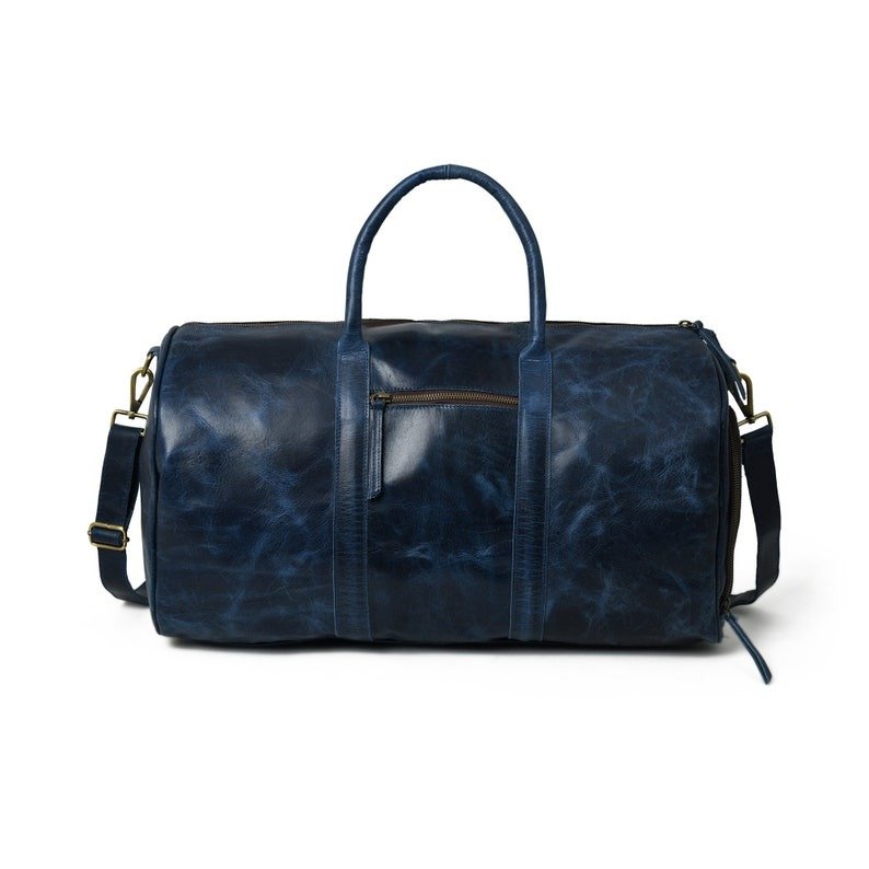 il_794xN.4736115297_8ptj Blue Leather Duffel Bag with Shoe Compartment - Image 8