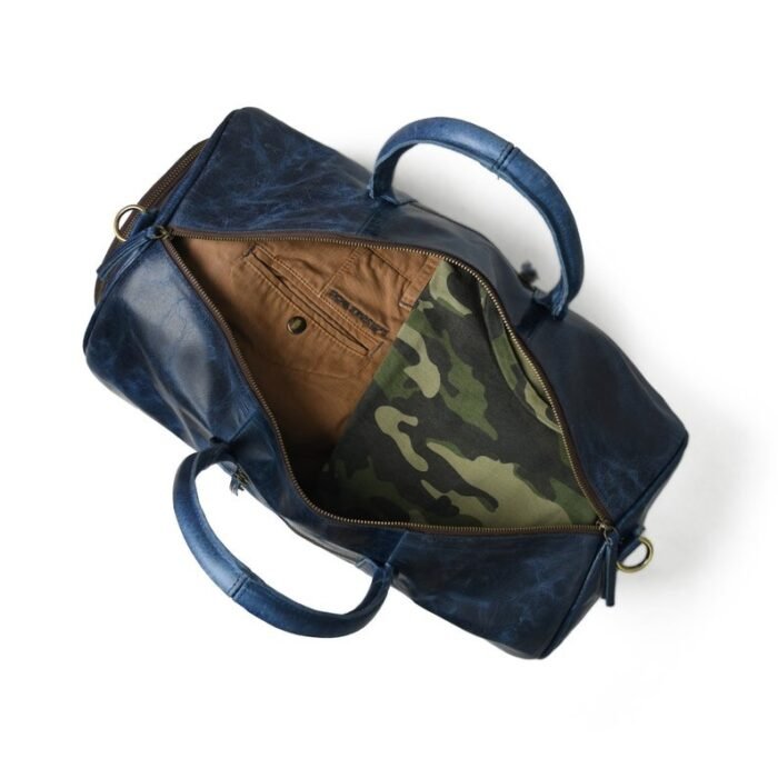 Blue Leather Duffel Bag with Shoe Compartment - Image 7