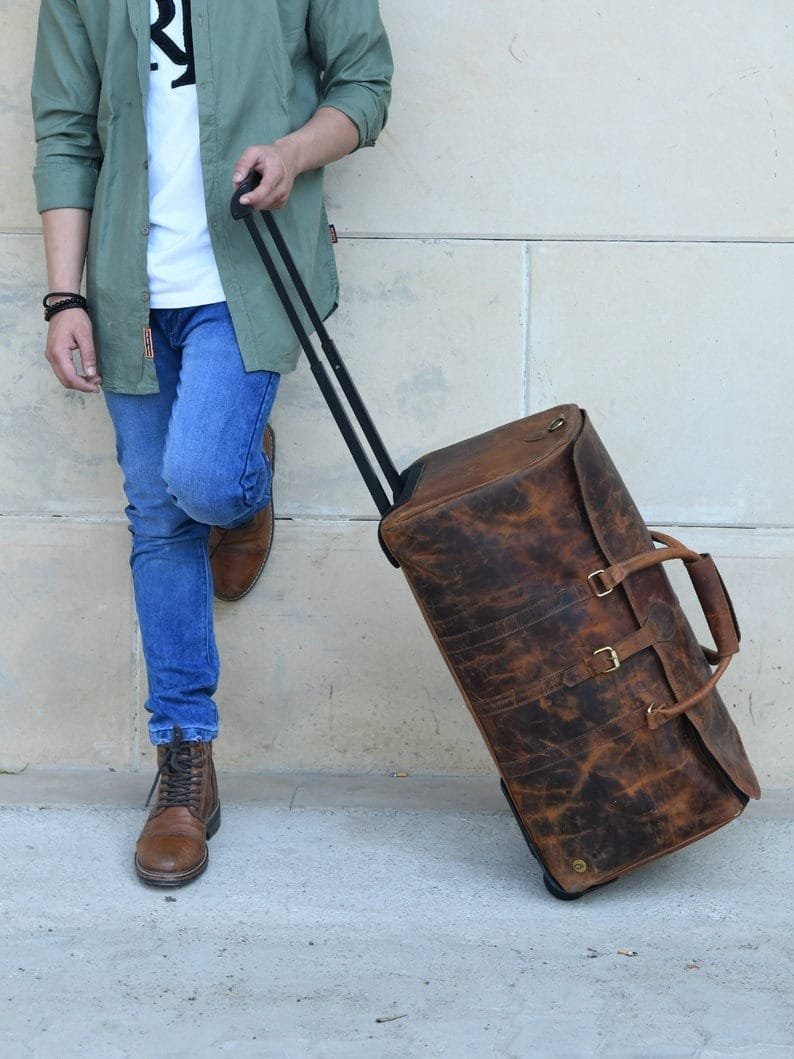 il_794xN.4747267083_4mud Personalized Leather Duffle Trolley Bag with Wheels | Handmade Weekender Travel Bag