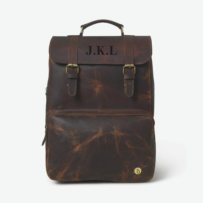 il_794xN.6131875461_qob1 Vintage Leather Backpack - Personalized Distressed Brown Rucksack - Image 4