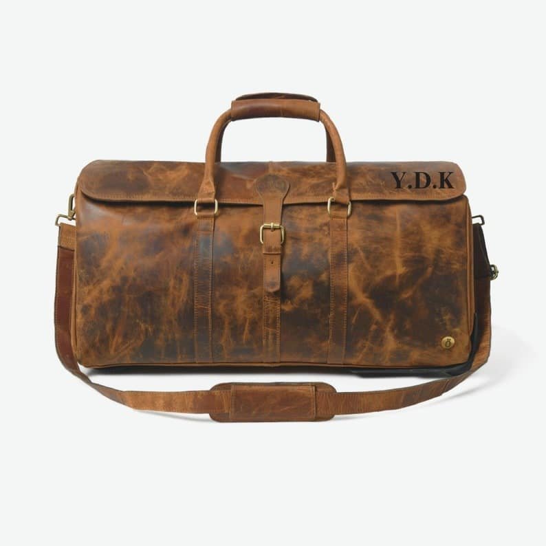 il_794xN.6153742599_2mxq Personalized Leather Duffle Trolley Bag with Wheels | Handmade Weekender Travel Bag - Image 4