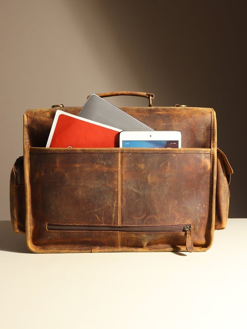 il_794xN.6216630504_fjo7 Personalized Handmade Vintage Leather Laptop Messenger Bag for Men - Image 3