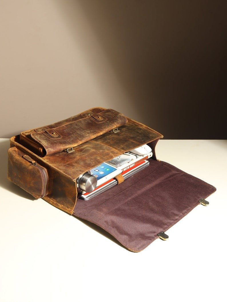 il_794xN.6216630546_7voi Personalized Handmade Vintage Leather Laptop Messenger Bag for Men - Image 8