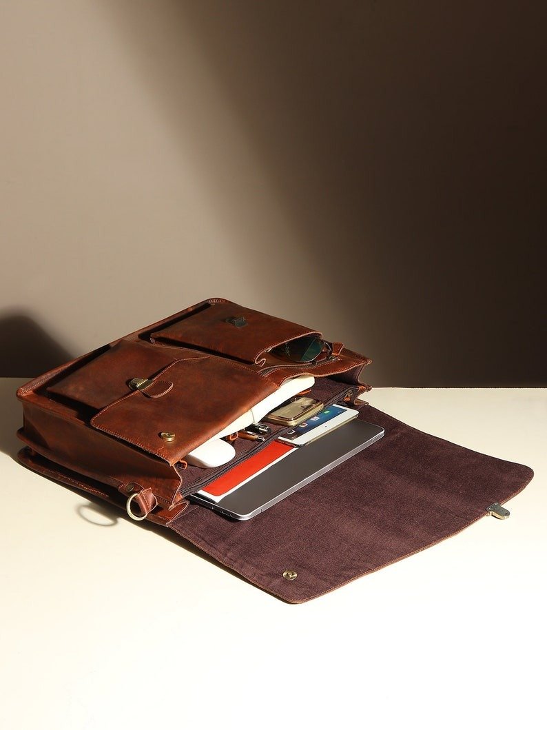 il_794xN.6218308126_57tt Brown Leather Satchel Messenger Bag for Men – Vintage Leather Laptop Bag - Image 3