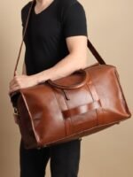 Top-Grain Leather Weekender Bag - Retro Duffel with Adjustable Strap - Image 7