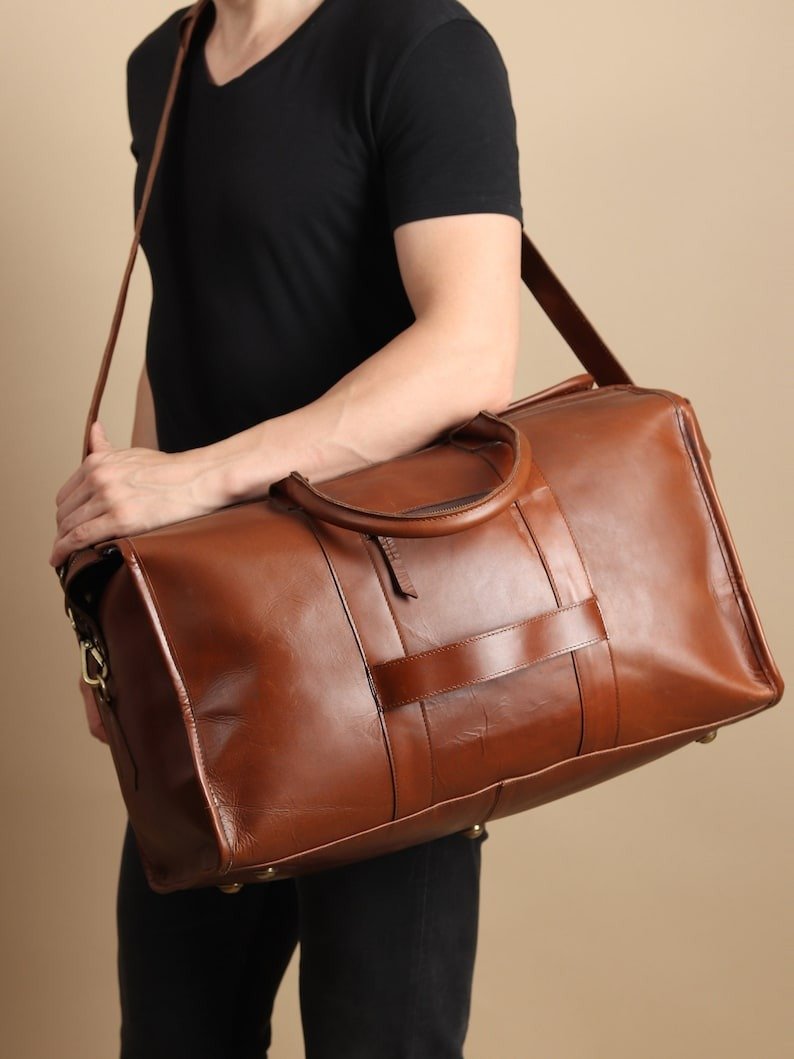 il_794xN.6245804628_sufu Top-Grain Leather Weekender Bag | Retro Duffel with Adjustable Strap
