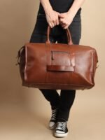 Top-Grain Leather Weekender Bag - Retro Duffel with Adjustable Strap - Image 6
