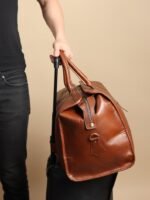 Top-Grain Leather Weekender Bag - Retro Duffel with Adjustable Strap - Image 9